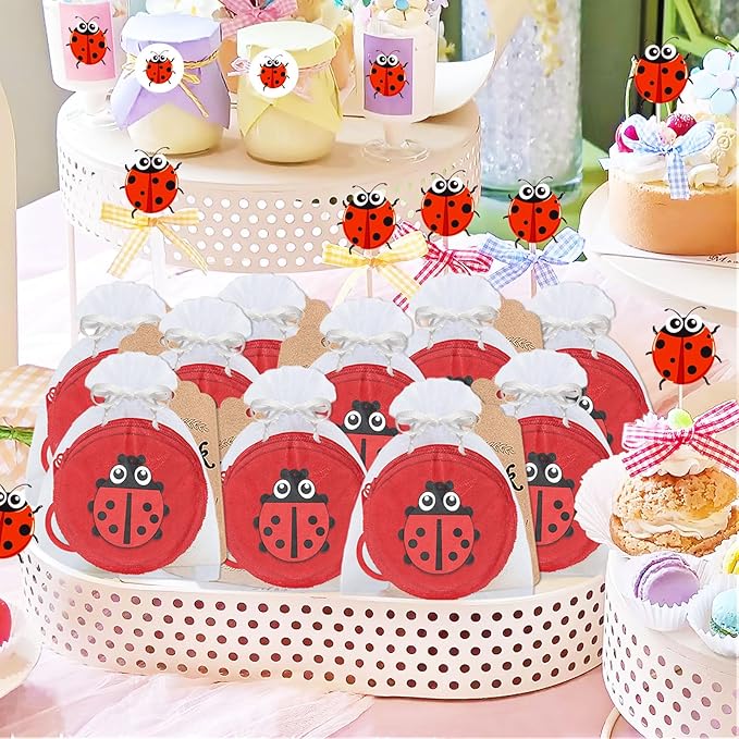 15 Pack Ladybug Mini Coin Purse with Keyrings for Ladybug Themed 1st Women Girls Birthday Insect Baby Shower Party Decoration,Red