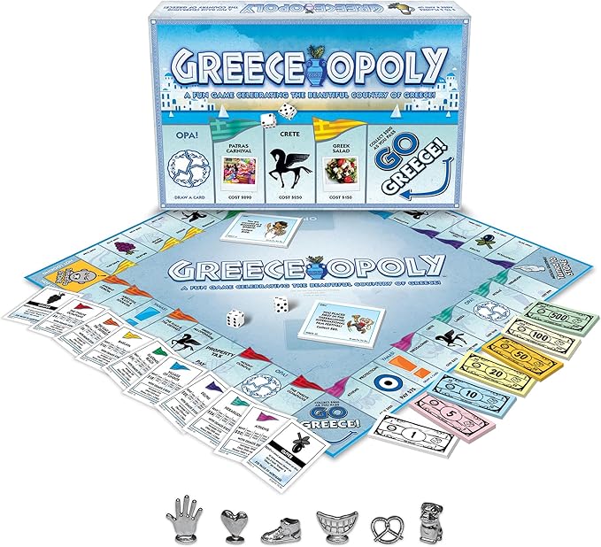 Late For The Sky: Greece-Opoly - Country Themed Family Board Game, Opoly-Style Game Night, Traditional Play Or One Hour Version, Ages 8+, 2-6 Players