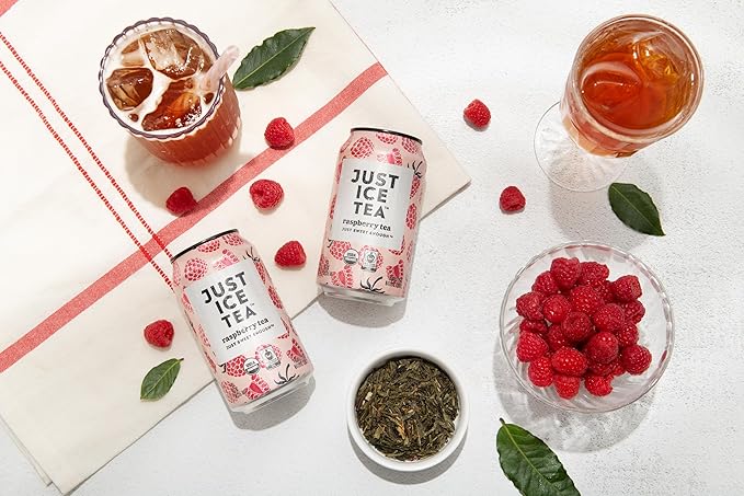 Just Ice Tea, Raspberry Flavored Black Iced Tea, 24-Pack (12oz Cans), USDA Certified Organic, Low Calorie, No Artificial Sweeteners, Fair Trade, Made in USA.