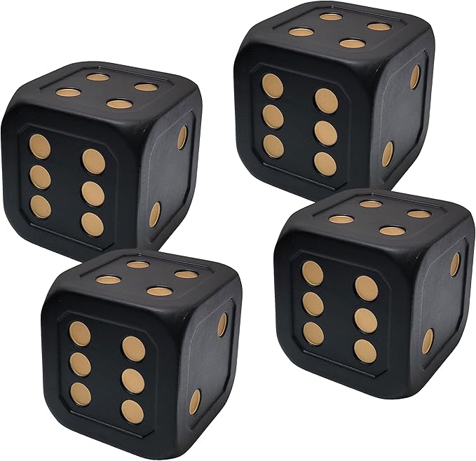 Macro Giant 6 Inch PU Foam Jumbo Big Playing Dice, Set of 4, Black- Gold Color, Math Teaching, Teaching Aids, Board Games, Kid Toy