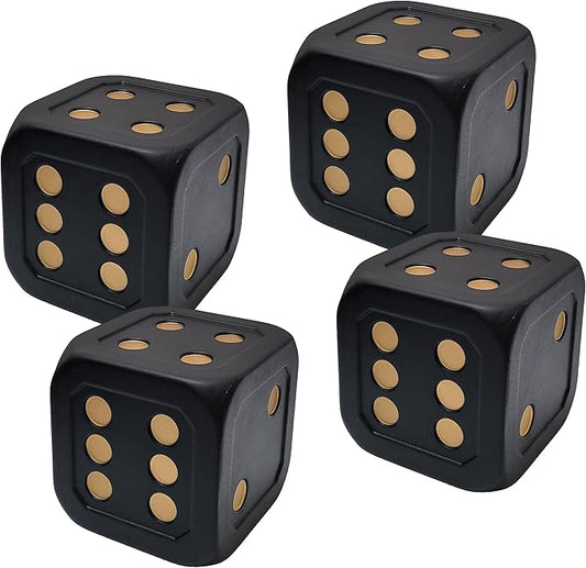 Macro Giant 6 Inch PU Foam Jumbo Big Playing Dice, Set of 4, Black- Gold Color, Math Teaching, Teaching Aids, Board Games, Kid Toy