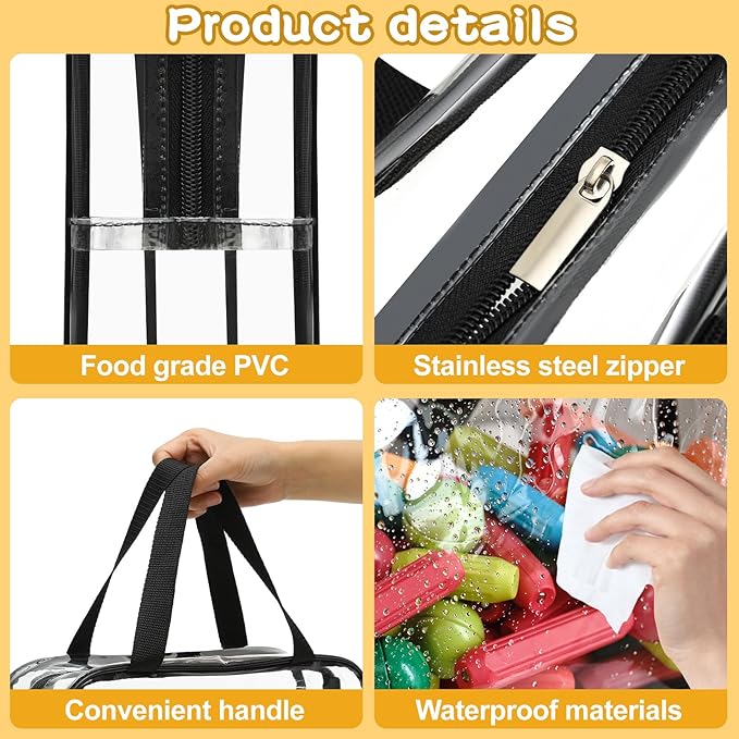 Toy Storage Bags - 6 Packs Toy Storage Organizer with Labels & Pen for Kids, Reusable Clear PVC Board Game Storage with Zipper, Waterproof Travel Bags for Building Blocks, Puzzles (Black)