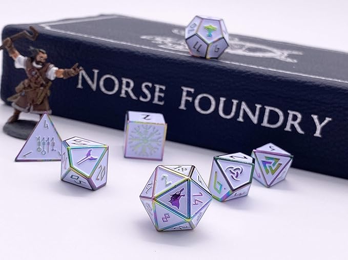 Norse Foundry Set of 7 Ice Storm Norse Series Full Metal Polyhedral Dice RPG Math Games DND Pathfinder