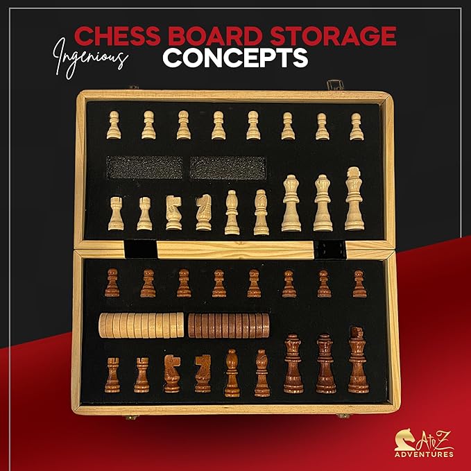 Magnetic Chess and Checkers Game Set - 15" (2 in 1) Folding Wooden Chess Sets for Adults & Kids with 2 Extra Queens | Travel Chess Board Game with Chess Pieces Storage Slots, Luxury Gift with Storage