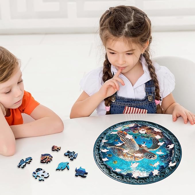 Wooden Puzzle for Adults – Unique Sea Turtle-Shaped Jigsaw, Ocean Animal Design Brain Teaser for Kid & Teen 220 Pieces, 10"x10", Ships as Whole Puzzle Board, Gift-Ready Box, Fun Family Game,