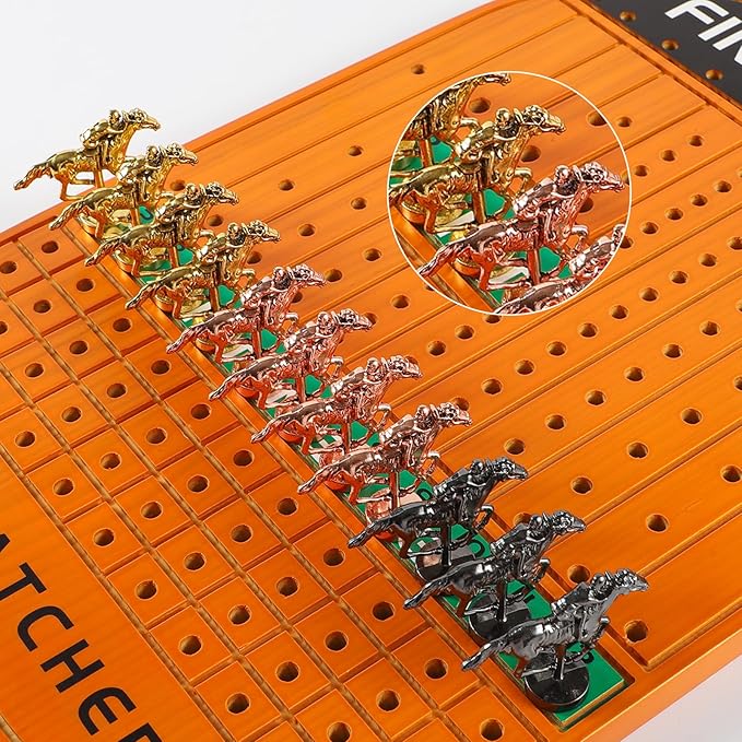 Horse Race Board Game Racing Game Thickened Solid Wood with 11 Luxurious Durable Classic Metal Horses with 4 Dice and 2 Boxes of Cards Horse Racing Game (Red Peach)…