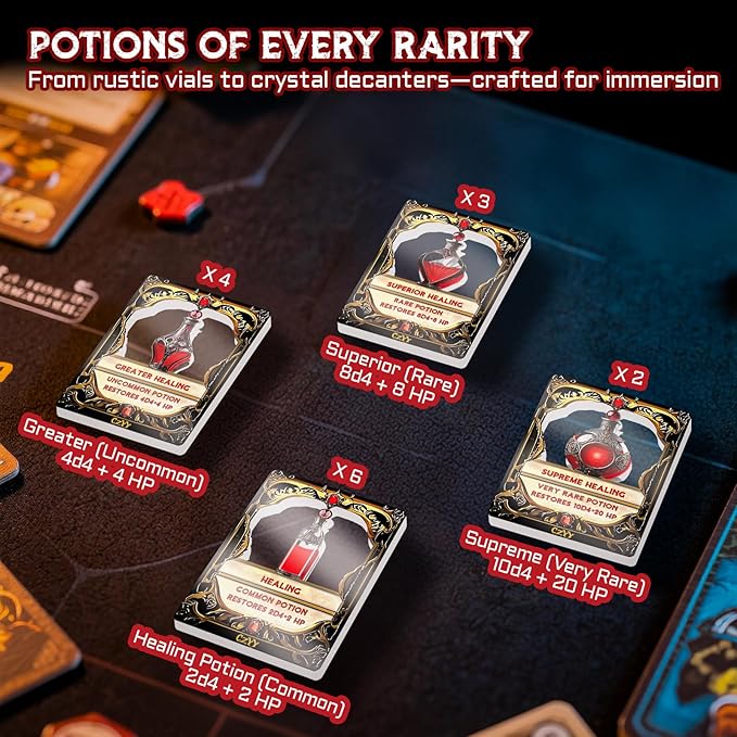 DND Healing Potion Cards Set - 15 Acrylic Fantasy Potion Tokens with Real Red Liquid | Ideal for Dungeon Masters, Tabletop RPG Players, Collectors & Immersive Game Nights (Style A)