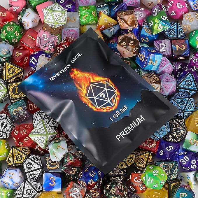 QMAY Polyhedral Dice - 48PCS Mystery Dice Set, Various Styles, Random D&D Dice Patterns & Dice Bag, 6 Mystery Bags, DND Gifts, Suitable for Dungeons and Dragons, RPG, MTG,Role Playing Table Game