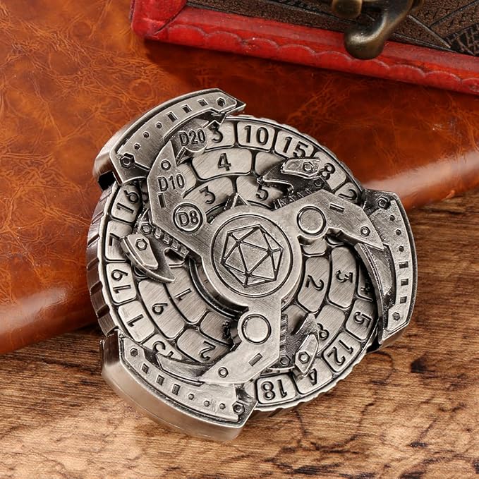 Spinner DND Dice Set, 7-in-1 Fingertip Gyro Metallic D&D Dice, DND Starter Set, Roulette Dice Spinner for DND Dice Set, D&D Gifts with Gift Box, Role Playing Game Board Game Accessories, Silver