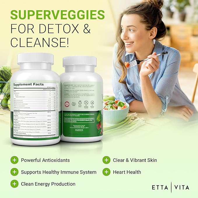 (120 Chews) Fruits and Veggies Supplement - Super Greens Gummies (9 Superfruits & 30 Veggies) Mushrooms, Fruit and Vegetable Vitamins, Non-GMO, Pectin-Based, Gluten-Free, No Capsules