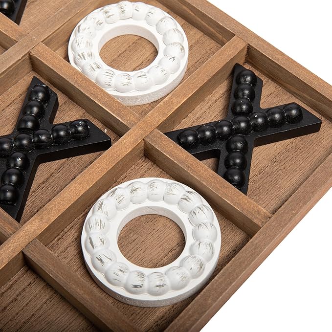 GENMOUS Wooden Tic Tac Toe Game Board for Kids Seniors Family Indoor Game, 10.6 Inch Rustic Giant Tic Tac Toe Coffee Table Decor, Fun for Family Travel Outdoor Game Room Decor