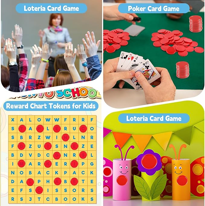 Coopay 1000 Pieces 1 Inch Bingo Chips Bulk, Bingo Markers for Math Practice, Plastic Learning Counters Disks Counting Discs and Poker Chips Game Tokens Kids Reward (Red)