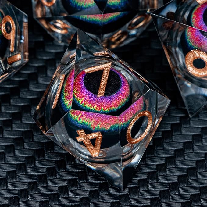 ARUOHHA DND Dragon Eye Dice Liquid Core Resin Sharp Edged Dice Set with Gift Box, RPG Role Playing Game Polyhedral Handmade D and D Dice D20 D12 D10 D8 D6 D4