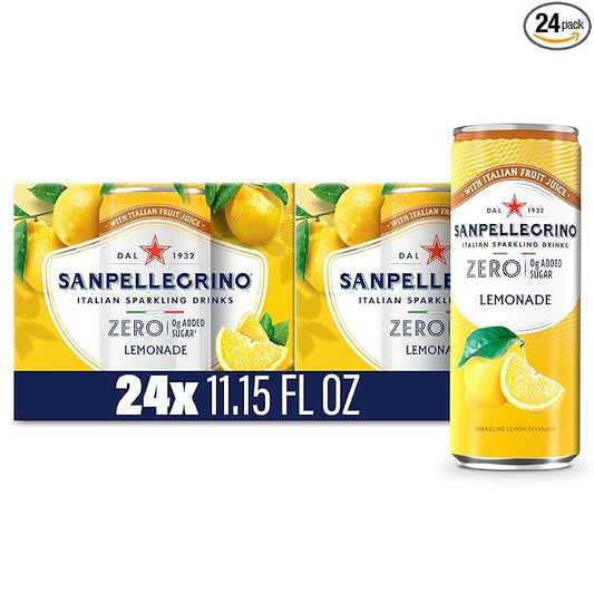 Sanpellegrino Zero Grams Added Sugar Lemonade Italian Sparkling Drink, 24-Pack Of 11.15 Fl Oz Cans, Sanpellegrino Italian Sparkling Drinks, Low-Calorie Sparkling Juice Beverages