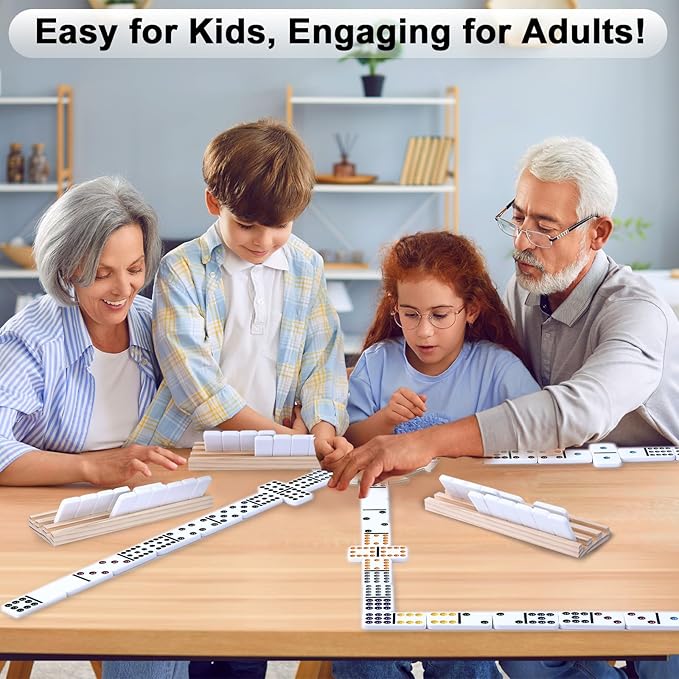 BATURU Double 12 Mexican Train Dominoes Set, Durable Dominos Set for Adults, 91 Dot Tiles with Carry Case, Fun Board Games for Adults & Family Game Night, Travel Games, Easter Basket Stuffers(4 Racks