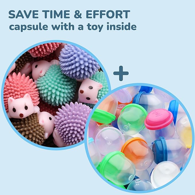 Entervending Hedgehog Mini Toys for Kids - 100 Pcs of 1.1 Inch Plastic Capsules & Hedgehog Toy Figurines - Bulk Toys - Easter Basket Stuffers