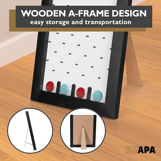 Ilyapa Tabletop Plinko Board Game - 13x17 Inch Portable Prize Drop Plinko Board for Events and Trade Show - Penny Drop Game Includes 8 Coin Discs, Wooden A-Frame Whiteboard Sign, Eraser