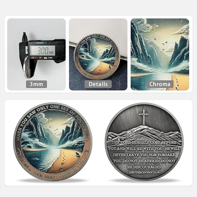 Mountain Trail Footprints Religious Coin Inspirational Bible Verse Medallion Faith-Based Gifts for Spiritual Encouragement for Men & Women