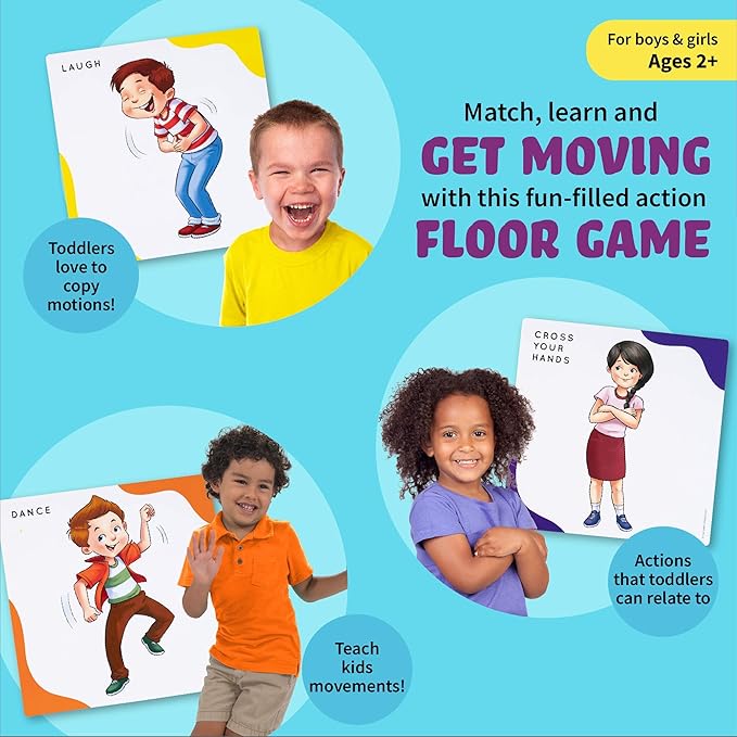 Action Kids Floor Game, Memory Matching Card Game, Toddler Movement Card Games, Interactive Game for Kids, Seek and Find Action Verb Cards Educational Toys