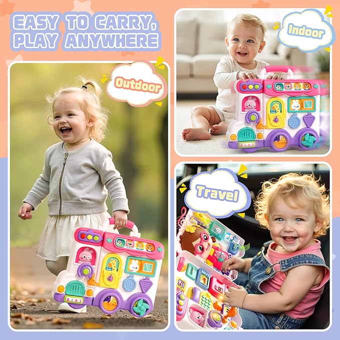 Musical Busy Board Montessori Toys for Toddler 1-3, Early Educational Montessori Toy for 1 2 3 year old Girls, Developmental Toy for 12-18 Month Age, Birthday Gifts Toys for 1+ Year Old Girls