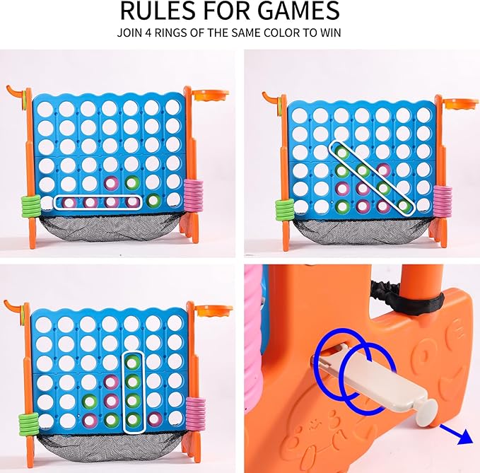 Giant 4 Row Game with Carrying Bag and Mesh Fabric .Giant 4-to-Score Game Set Suitable for Indoor and Outdoor Holiday Parties and Family Gatherings.（Orange）