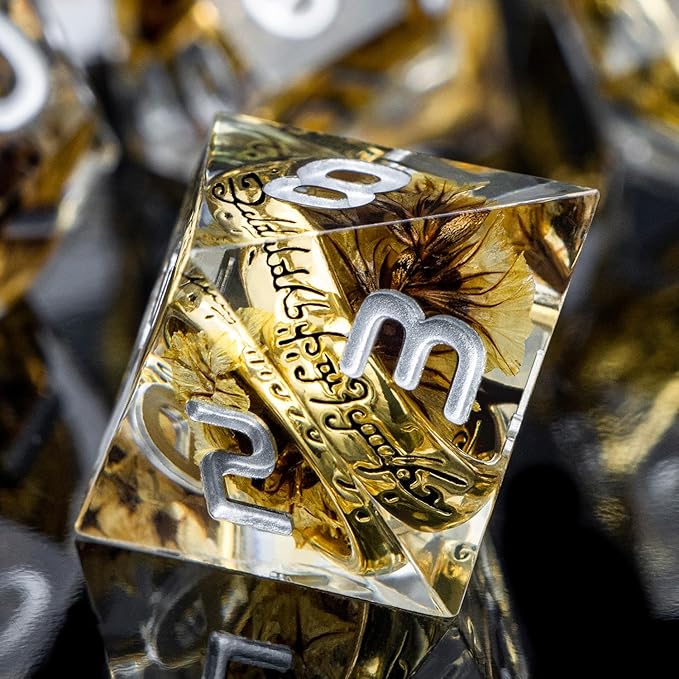 Magic Golden Ring DND Dice Set Sharp Edge Red Resin Dice with Box, for use with RPG D&D Tabletop Games Lord D and D Polyhedral Dice Set