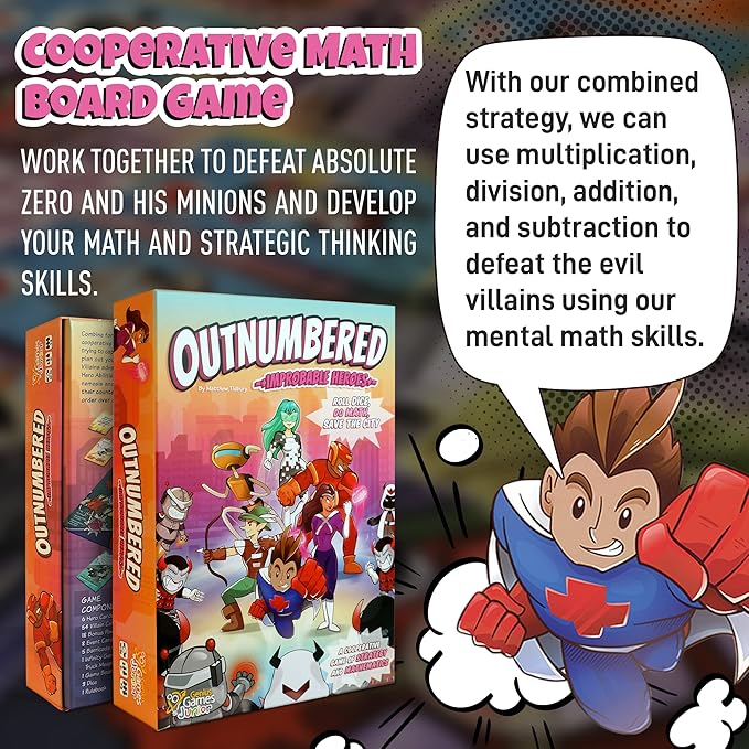 Outnumbered: Improbable Heroes - Mensa Award Winning Superhero Math Board Game | Fun & Educational STEM Game for Kids, Adults, and Families | Learn Multiplication & Division
