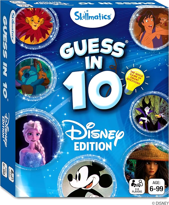 Skillmatics Guess in 10 Disney, Card Game for Girls, Boys, Kids, Teens, Adults, Who Love Cinderella, Mickey Mouse, Moana, Gifts for Ages 6, 7, 8, 9 and Up