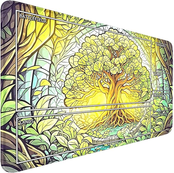 MTG Playmat- Stitched Edges Forest TCG Playmat-Non-Slip Landscape Play Mat Smooth Surface Rubber Base Board Game Mousepad 24x14 inches for Trading Card Game Playing with Storage Bags