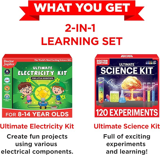 Doctor Jupiter Ultimate Science Gift Set of Science Kit, Electricity Kit for Kids Age 8-12 | Birthday Gifts for Boys & Girls of 8,9,10,11,12,13,14 Year Olds | STEM Learning & Education Toys