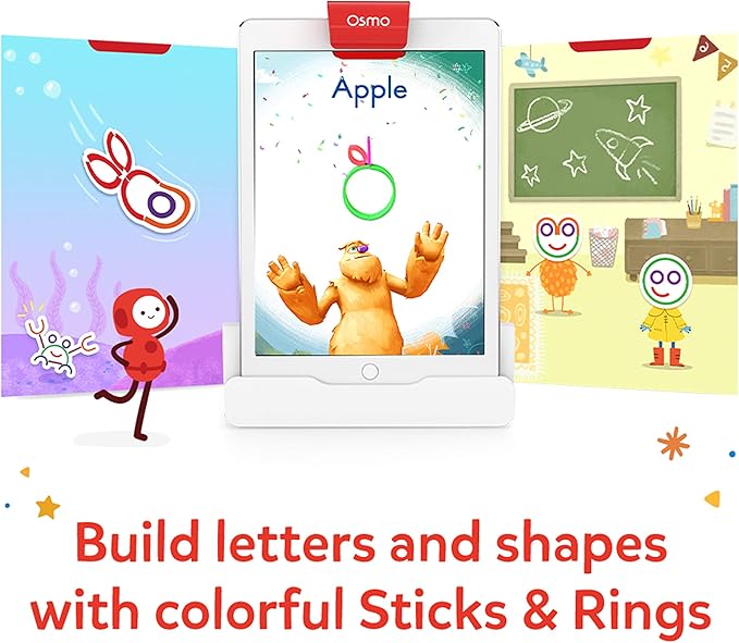 Osmo - Little Genius Sticks & Rings-2 Educational Learning Games -Ages 3-5-Imagination,Letter Formation & Creativity-For iPad or Fire Tablet -STEM Toy,Boy & Girl(Base Required - Amazon Exclusive)
