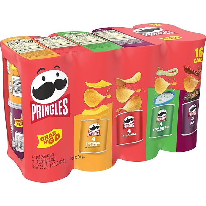 Pringles Potato Crisps Chips, Lunch Snacks, Office and Kids Snacks, Grab N' Go, Variety Pack (16 Cans)
