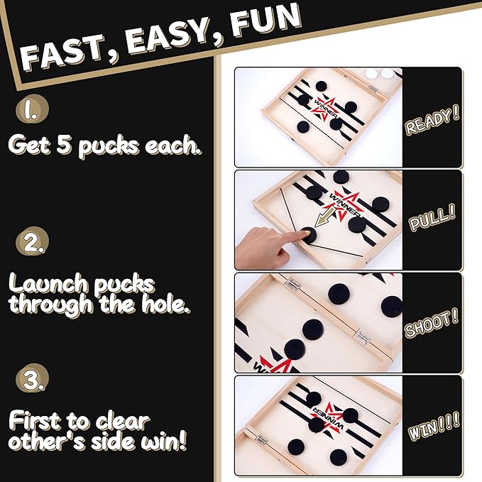 Foldable Large Fast Sling Puck Game, 22.8" Fast Paced Wooden Hockey Slingshot Battle Games Toy for Adults Child, Table Desktop Battle Table Game, Family Party Foosball Winner Board Games Kid Toys