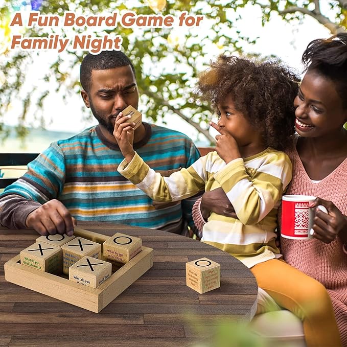 Garybank Sharing Joy Talking Tic Tac Toe Therapy Games for Teens Kids, Great Conversation Starter - Building Relationship, School Game for Counselors Gifts, Wooden Blocks for Family Conversation Night