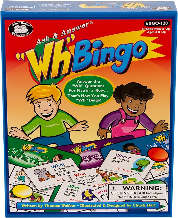 Super Duper Publications | Ask & Answer® Wh Bingo Board Game | Comprehension, Verbal, and Communication Skills | Who, What, Where, When, and Why Questions | Educational Resource for Children