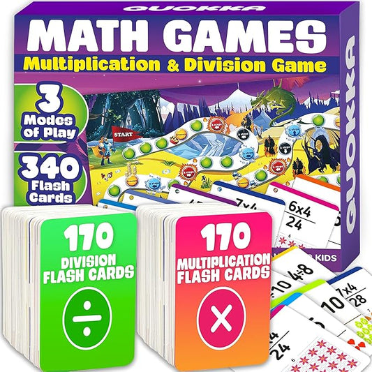 QUOKKA 3xSet Multiplication Flash Cards 3rd Grade - 340 Flashcards Multiplication and Division Math Games - Learning Board Games for Boys and Girls Ages 3 - Fun Educational Preschool Games
