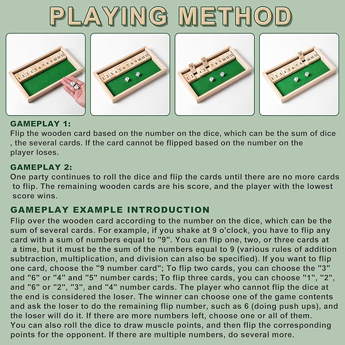 Shut The Box dice Game,Wooden Board Games 2-Person Competitive, Traditional bar, Travel, Family, Fun Math(Small-Sized)