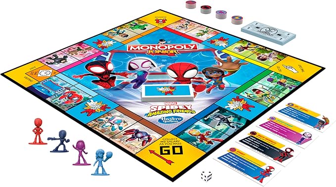 Monopoly Junior: Marvel Spidey and His Amazing Friends Edition Board Game for Kids Ages 5+, with Artwork from The Animated Series, Kids Board Games (Amazon Exclusive)