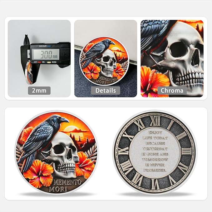 Memento Mori Coin Momento Mori Coin Skull Coin Stoic Gifts Memento Mori Calendar Living Memento Mori Amor Fati Coin (Twilight Raven Skeleton)