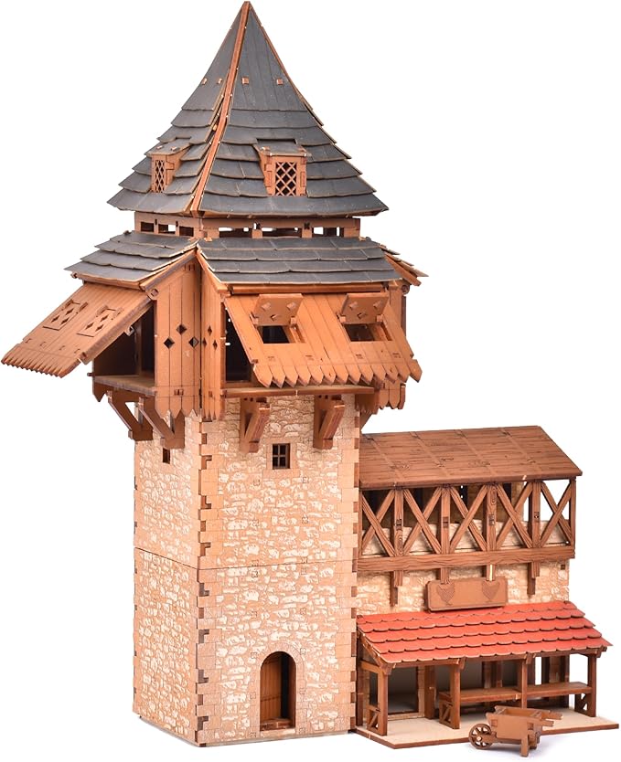 Eyrie P Castle Guard Tower - 3D Wooden Puzzle - DIY 28mm Scale Model Building Set for Adults and Collectors - Educational Toy - Creative Gift - Tabletop Miniature Relief Building Set