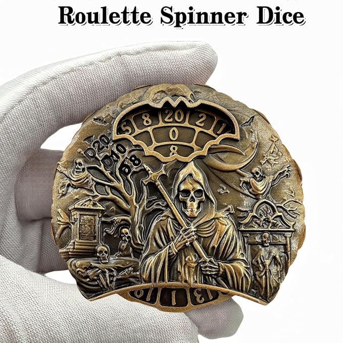 DND Spinner Dice Unique Roulette Dice, D4,D6, D8, D10, D12,D20,D% 7-in-1 Metal dice, for Dungeons and Dragons and Tabletop Games (Paleobronze- Spectre)
