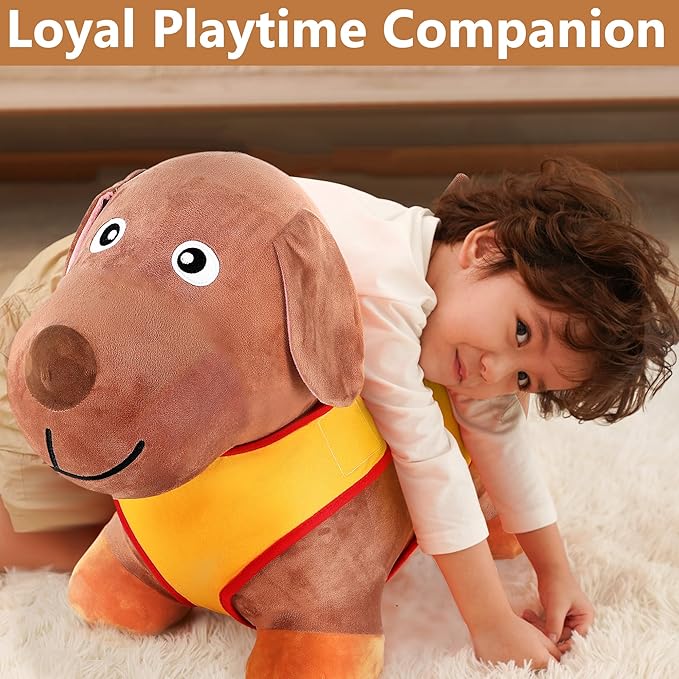 iPlay, iLearn Bouncy Pals Dog Hopping Horse, Plush Inflatable Animal Hopper, Indoor n Outdoor Ride on Jumping Bounce Toys, Birthday Gift for 18 Months 2 3 4 5 Year Old Kids Toddlers Boys Girls