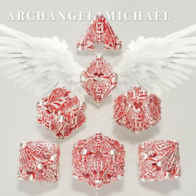 Matt Red White DND Metal Dice 7 PCS Skull Hollow D&D Dice Set for Dungeons and Dragon Gifts of Tabletop Game (Matte Red with White Skull)…