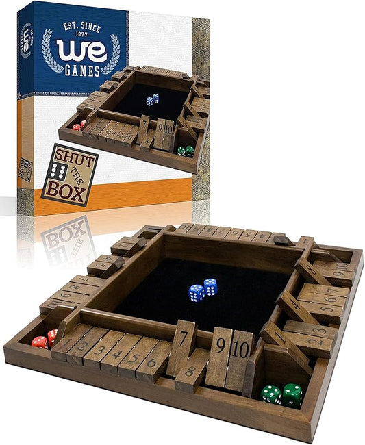 WE Games 14 inch 1-4 Player Shut The Box Wooden Board Game, Walnut Stain