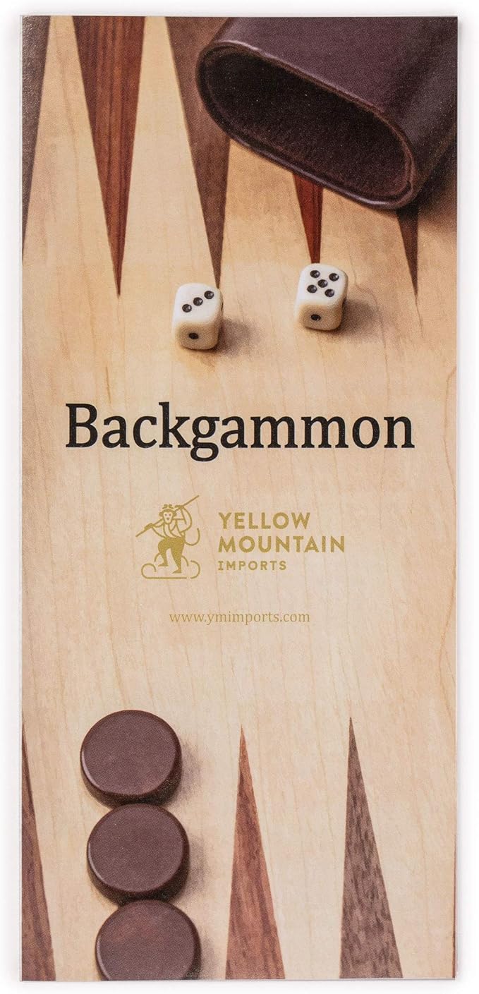Yellow Mountain Imports Wooden Inlaid Backgammon Game Set, Pasadena - Classic Strategy Board Game Set with Acrylic Playing Pieces & Wooden Dice Cups, 15-inch Board