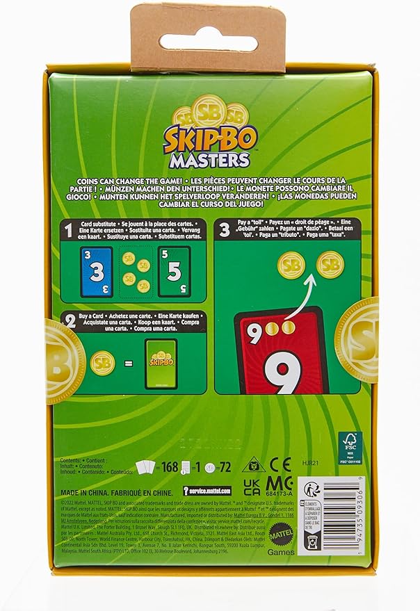 Mattel Games Skip-Bo Masters Card Game for Adults, Family Night & Parties, Play Numbers in Order for 2 for 6 Players