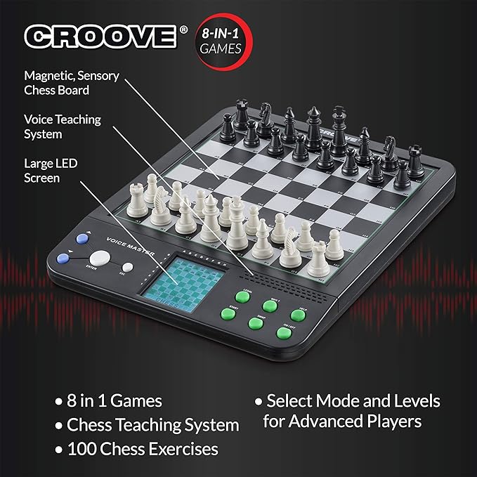 Electronic Magnetic Chess and Checkers Set 10", 8-in-1 Board Games, Digital Staunton Chess Board Game Sets for Adults & Kids, Teenager Toys, Gifts for Boys and Girls Ages 7 8 9 10 11 12+ Years Old