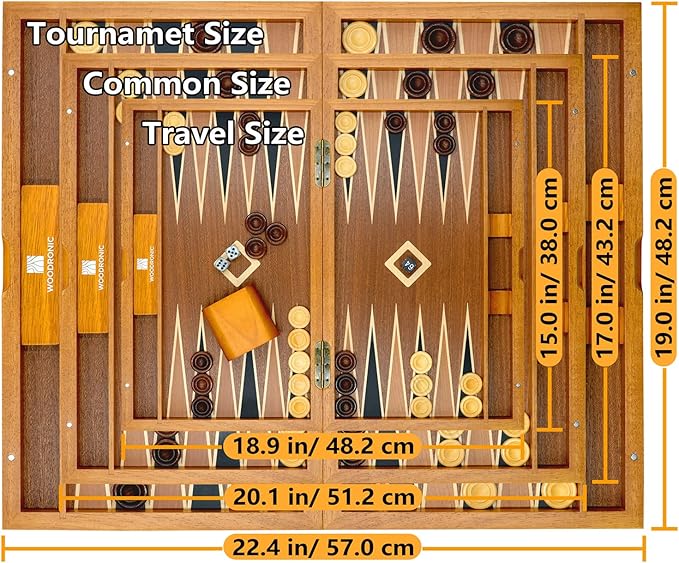 Woodronic 19" Wooden Backgammon Set for Adults, Folding Tournament Board Game, Best Strategy Game and Smart Game of Tactic for Kids and Adults