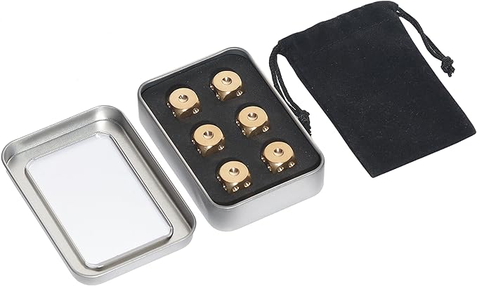 Metal Dice Set 6pcs, Solid Brass Dice with Gift Metal Case and Portable Bag, 6 Sided Metal Dice for Tables Board Game, Poker Party Role Playing Games