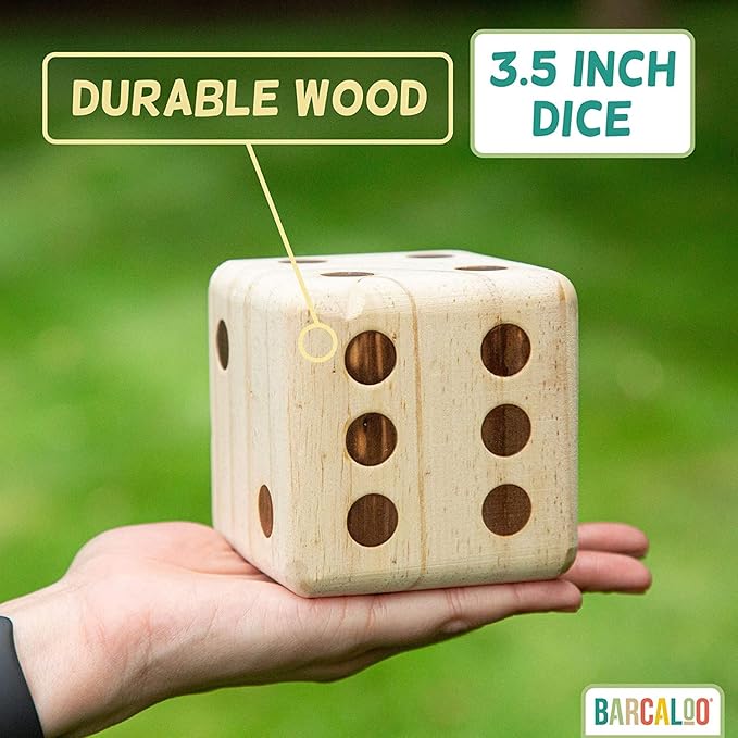 Barcaloo Yardzee Outdoor Family Games, Six 3.5" Giant Wooden Dice Games for Families
